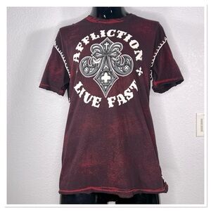 Affliction Live Fast Grunge Tee Shirt Goth Skater Sz 2X 100% Cotton Burgundy
